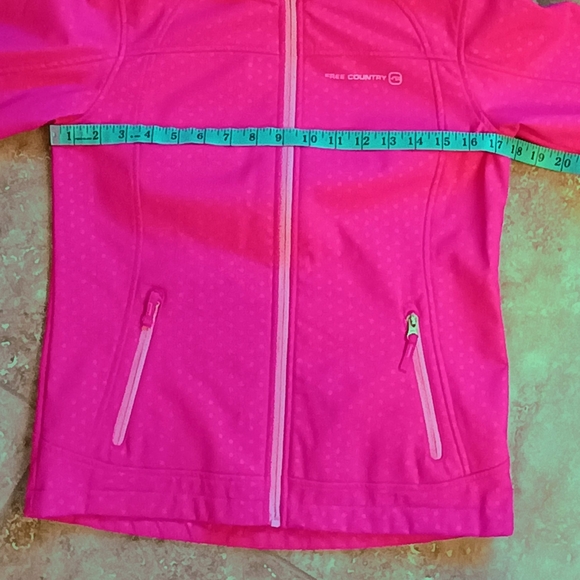 Girl's Free Country Bright Pink Polka Dot Softshell Hooded Jacket Size XL 10/12 - Picture 11 of 14